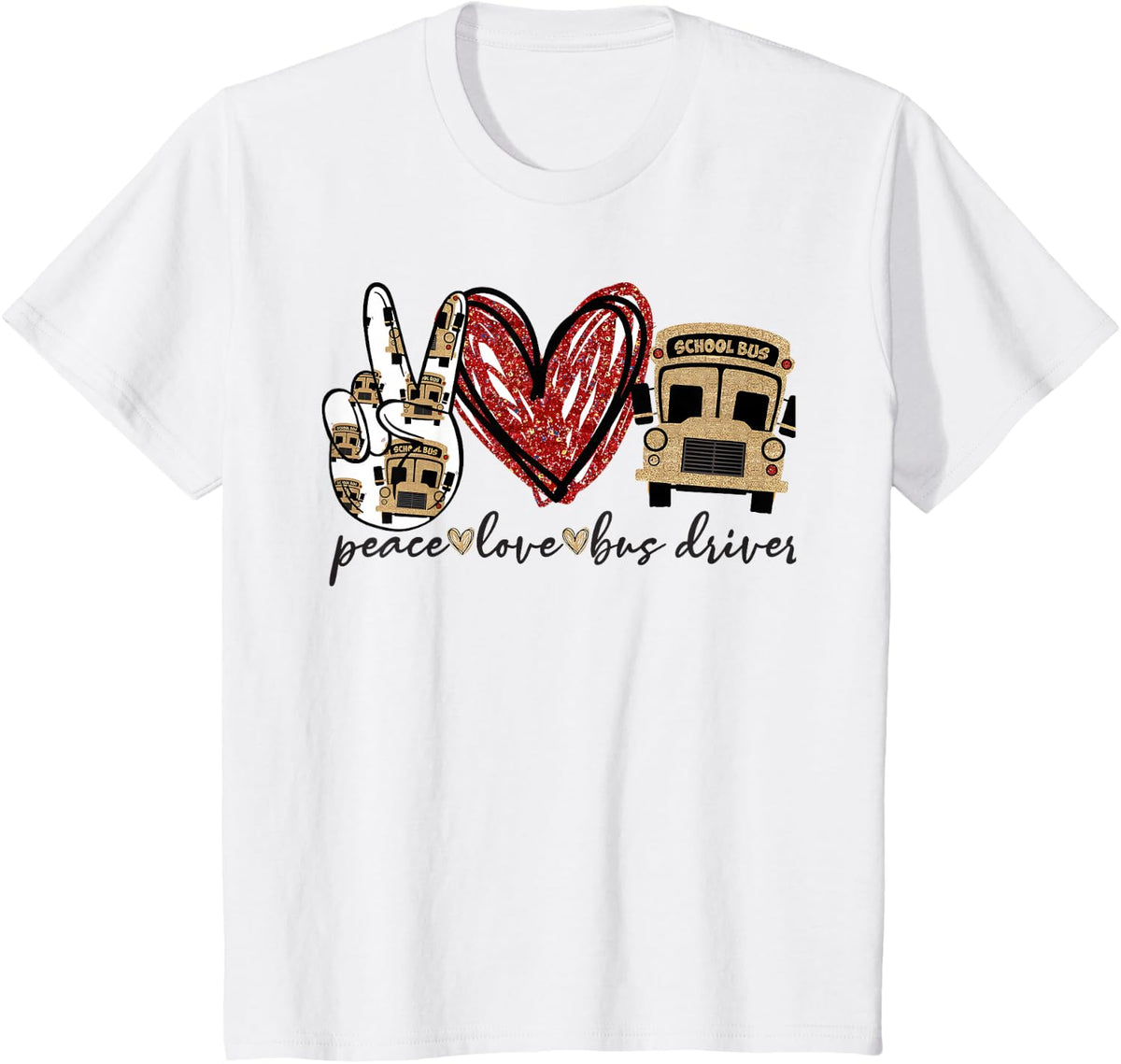 Peace Love Bus Driver Funny School Bus Driver Kids T-Shirt - White
