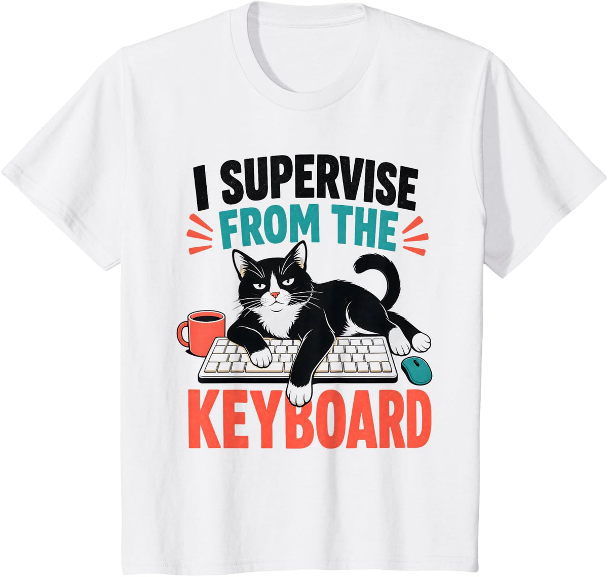 I Supervise from The Keyboard Cat Programmer T-Shirt - White