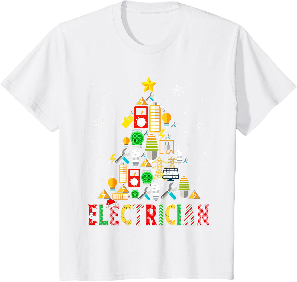 Electrician Christmas Tree Funny Matching Men Women Kids T-Shirt - White