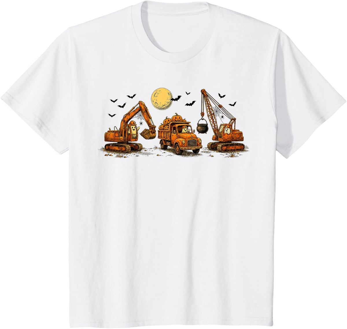 Ghost Construction Excavator Halloween Costume Boys Kids T-Shirt - White