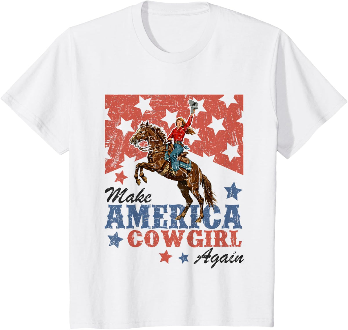 Make America Cowgirl Cowboy Again Western 4th of July T-Shirt - White