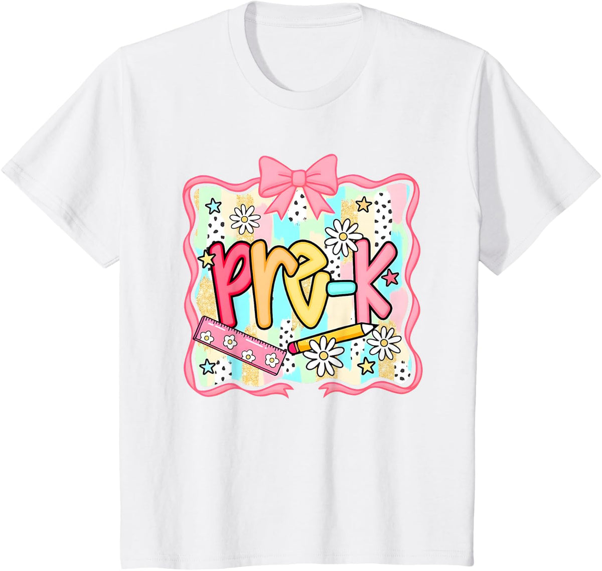 Preppy Preschool Coquette Bow Back To School Teachers Kids T-Shirt - White
