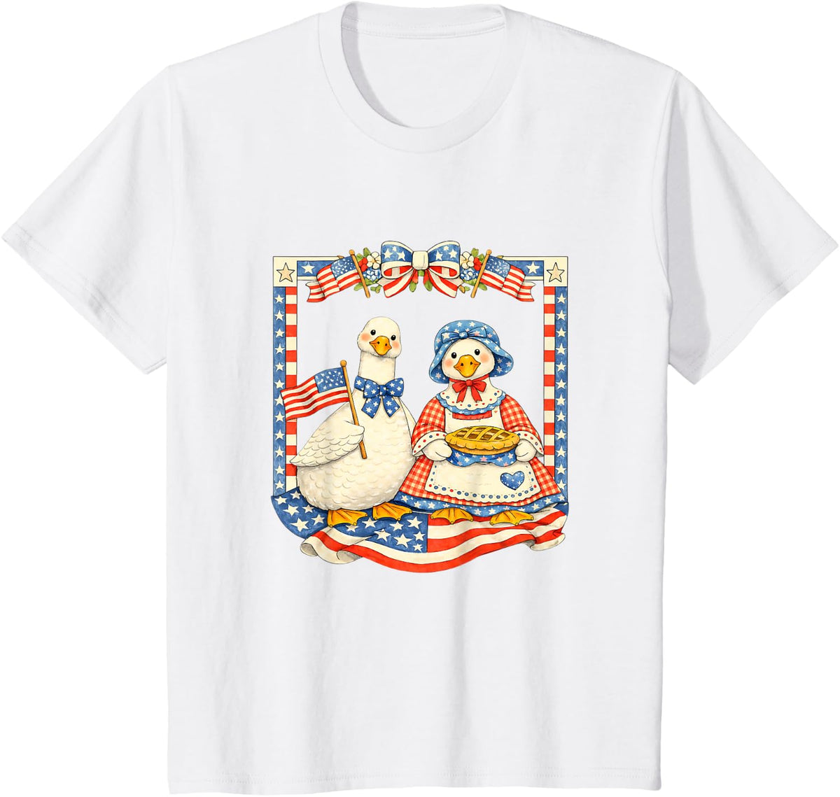 Patriotic Geese Retro Vintage America USA Goose Couple T-Shirt - White