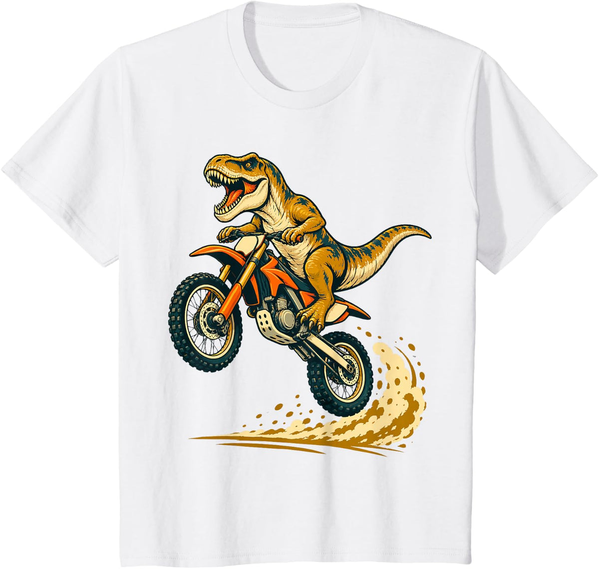 T-Rex Motocross Rider Motorcycle Racing Art T-Shirt - White