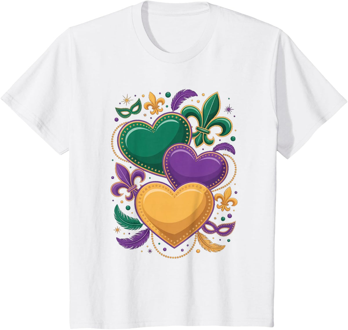 Mardi Gras Hearts Women Girls Kids Toddler T-Shirt - White