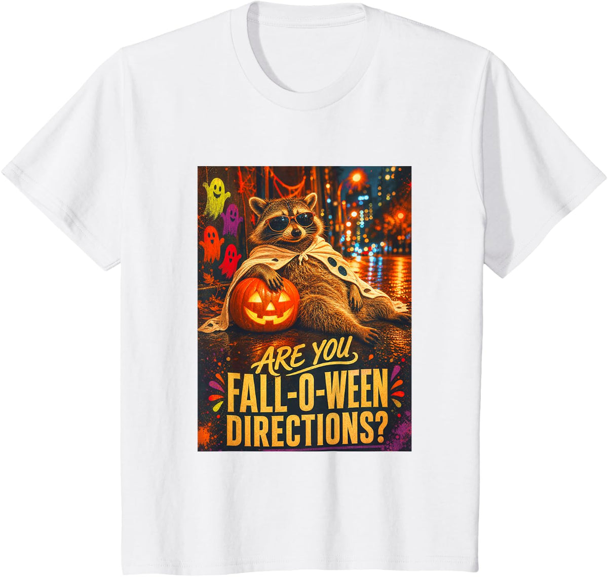 are You Fall O Ween Directions Raccoon Halloween Teacher T-Shirt - White