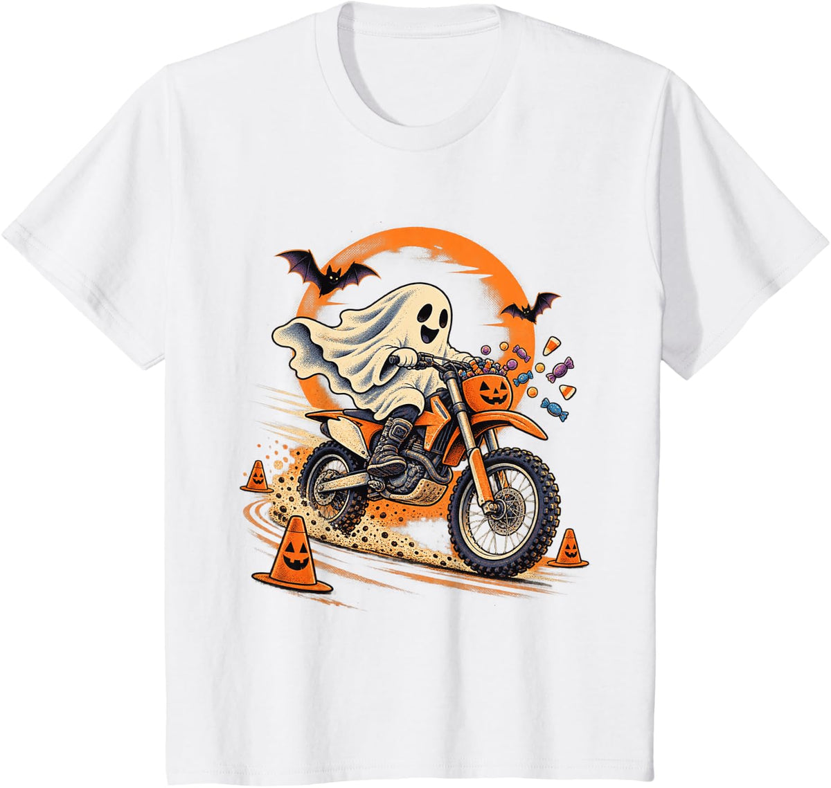 Halloween Ghost Dirt Bike Candy T-Shirt - White