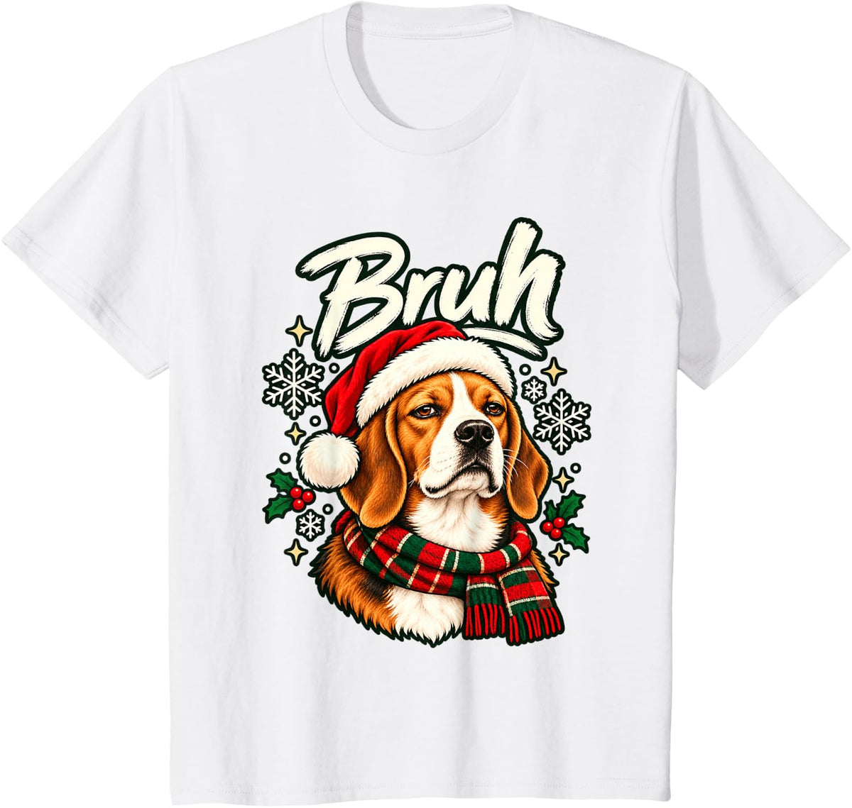 Bruh Beagle Grumpy Christmas Dog T-Shirt - White