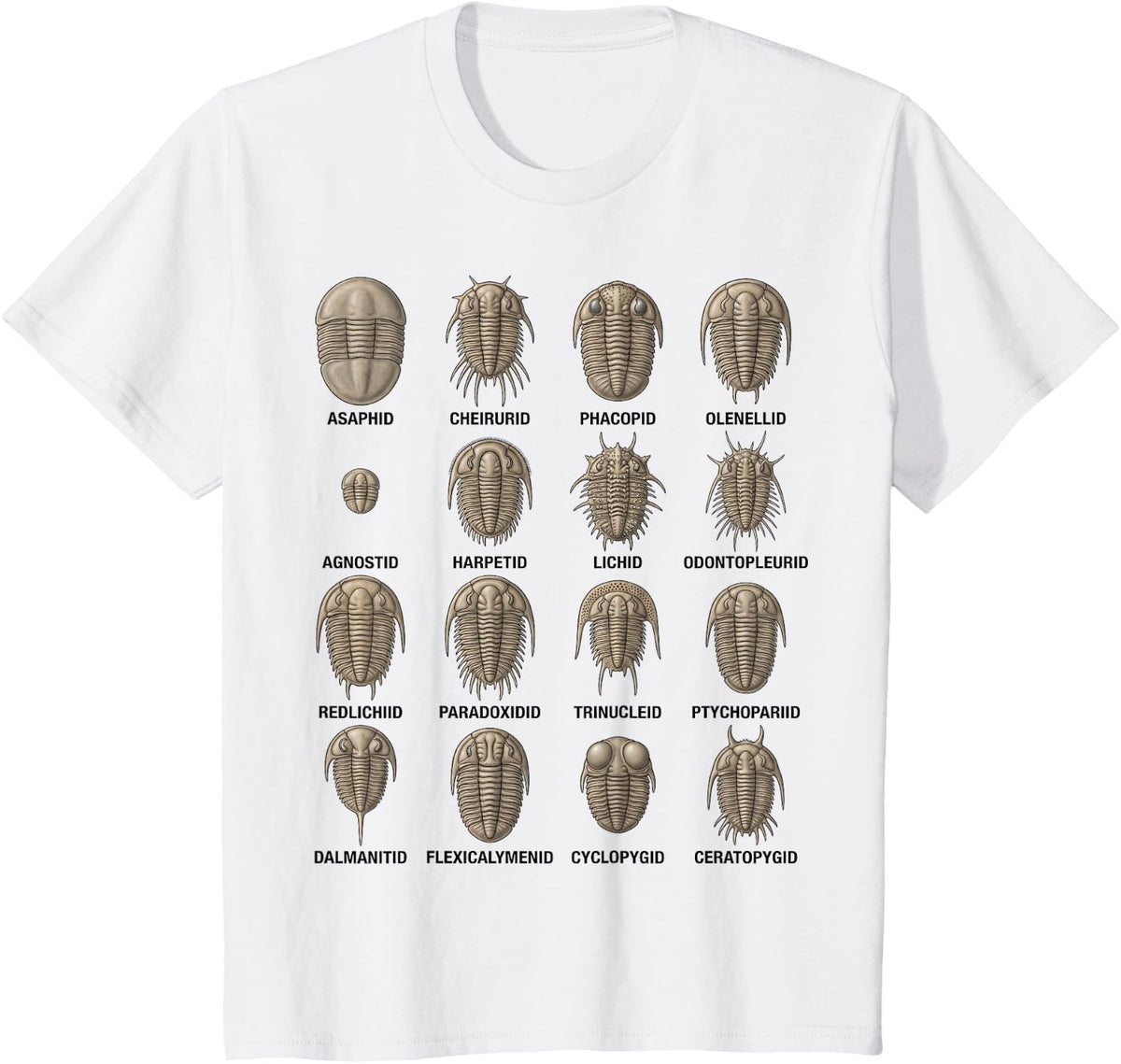 Trilobite Families Chart Paleontology Science Fossil Lovers T-Shirt - White