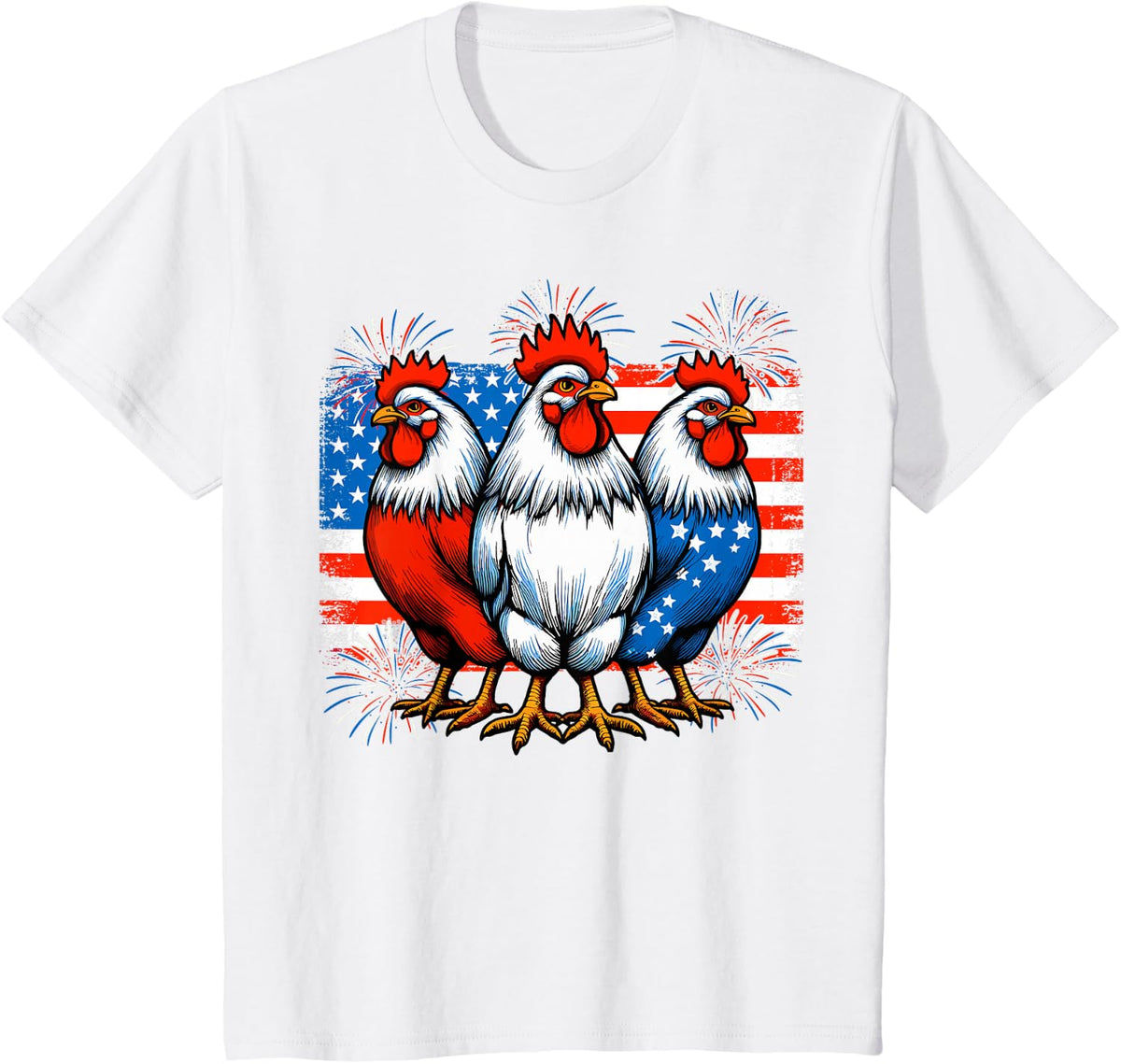 Funny 4th Of July Chickens Lover USA Flag Patriotic Chicken T-Shirt - White