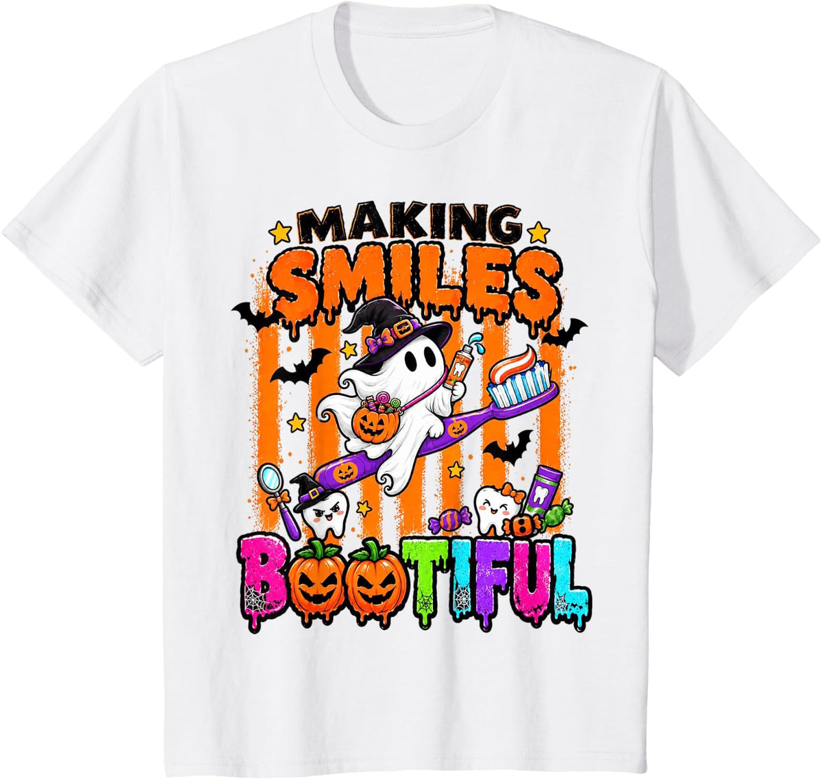 Making Smiles Bootiful Cute Dentist Halloween Ghost Boo T-Shirt - White