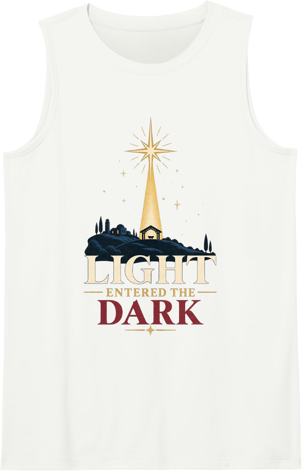 Light Entered the Dark Christian Christmas Sleeveless Tank Top - White