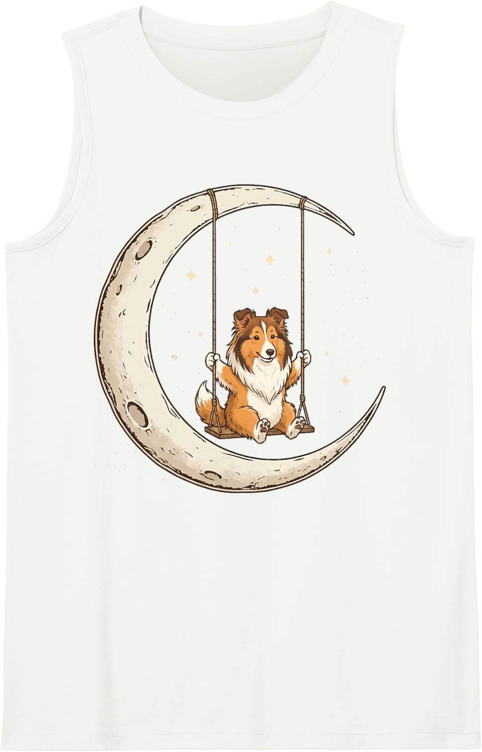Shetland Sheepdog Moon Swing Sleeveless Tank Top - White