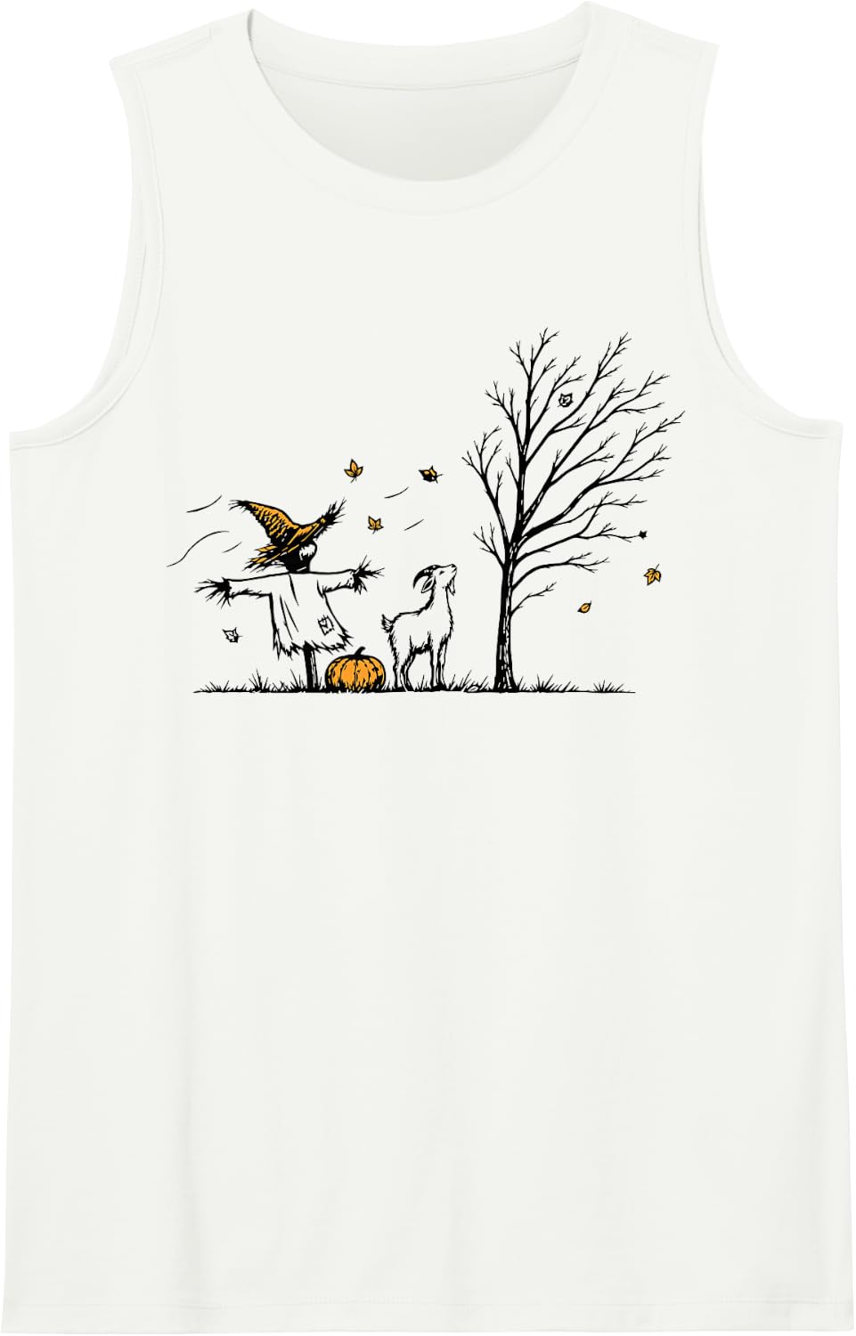Halloween Goat Pumpkin Sleeveless Tank Top - White