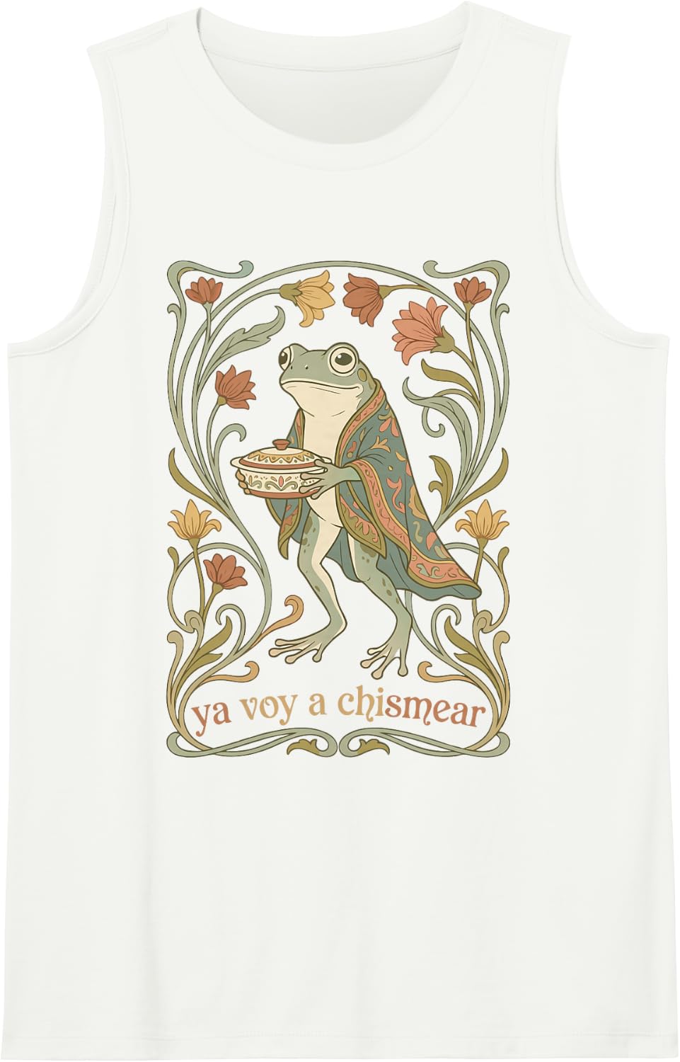 Funny Frog Ya Voy A Chismear Spanish Art Nouveau Sleeveless Tank Top - White