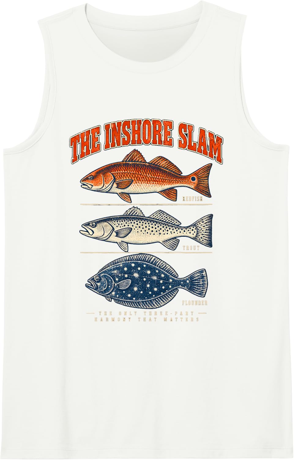 The Inshore Slam Redfish Trout Flounder Sleeveless Tank Top - White