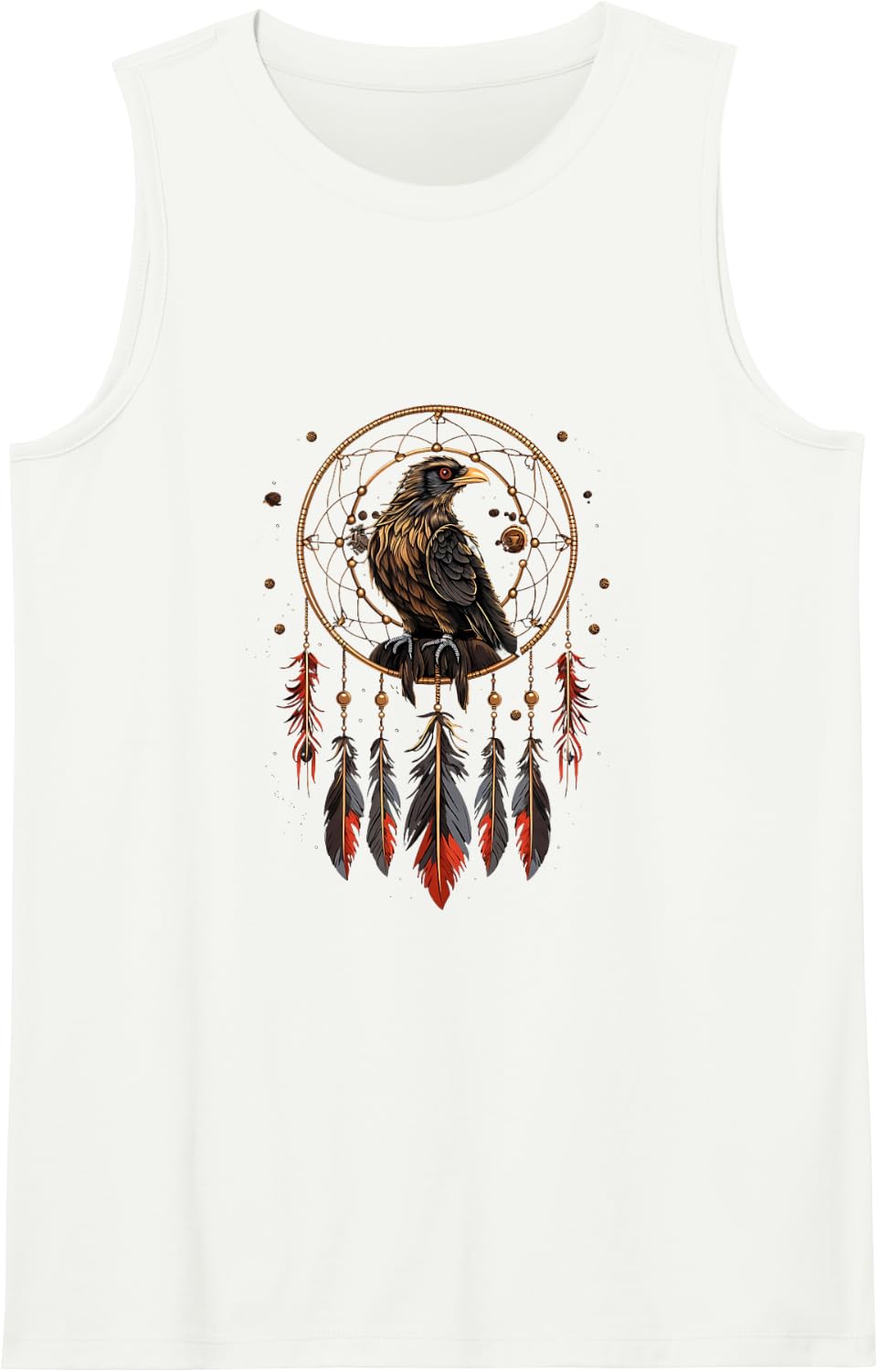 Raven Crow Bird Dream Catcher Indian Tribe Sleeveless Tank Top - White