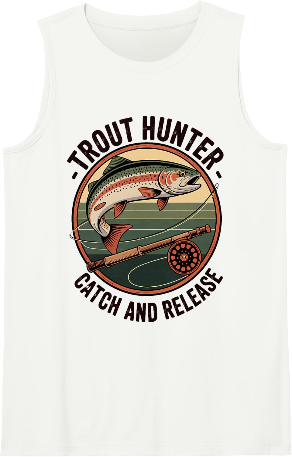 Trout Hunter Catch and Release Fishing Sleeveless Tank Top - White