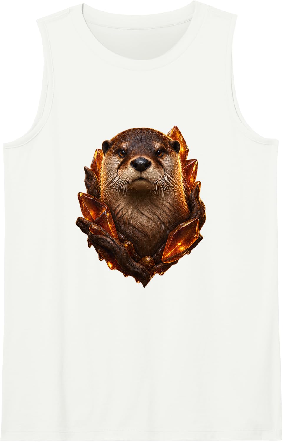 River Otter with Amber Resin Shards River Art Sleeveless Tank Top - White