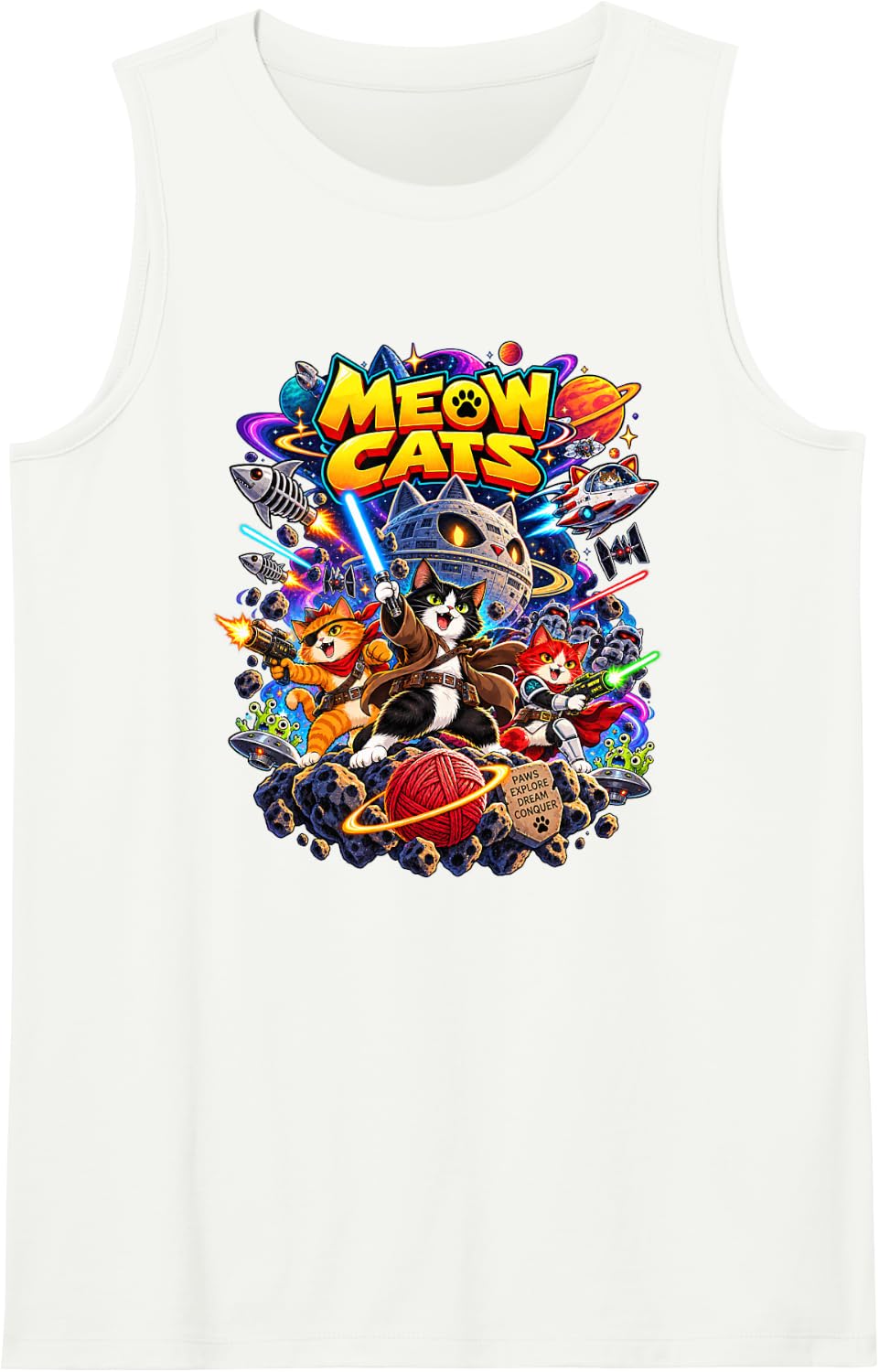 Space Cats Galactic Adventure Cosmic Cartoon Sleeveless Tank Top - White