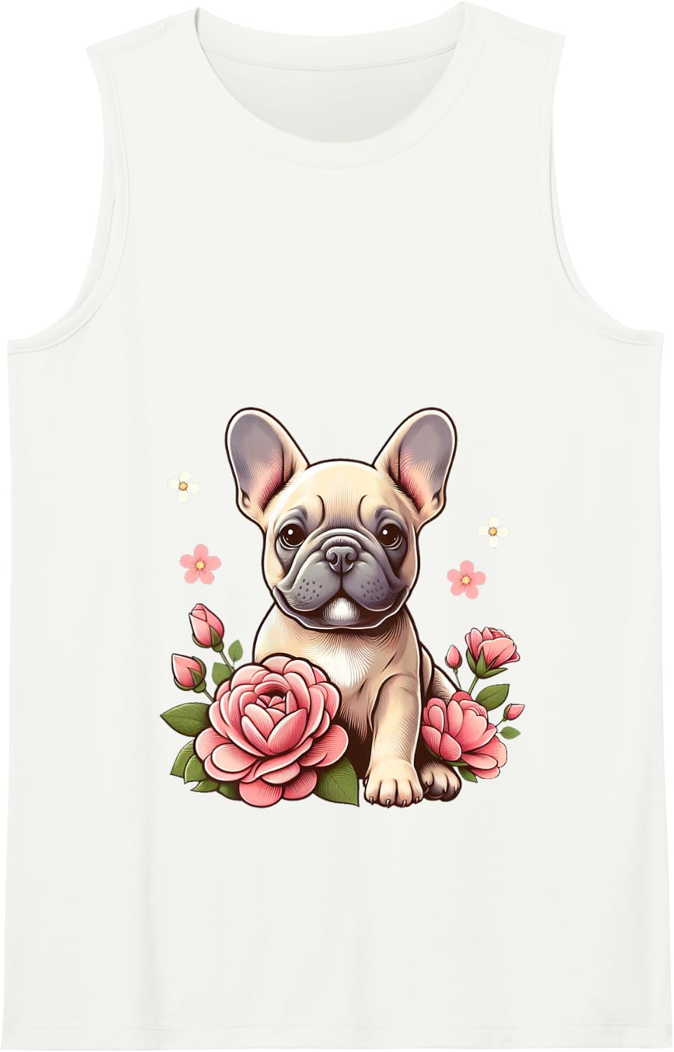 Cute French Bulldog With Chic Flower Dog Lovers Puppy Women Tank Top - White