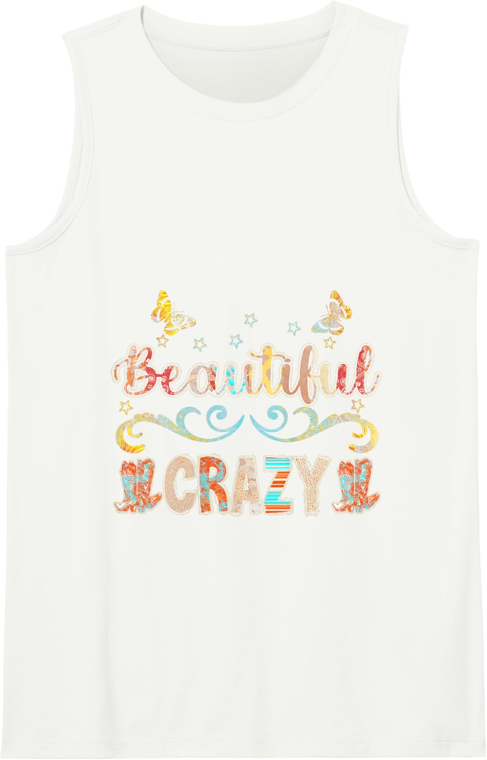 Crazy Women Beautiful Country Music Girl Western-Bleached Tank Top - White