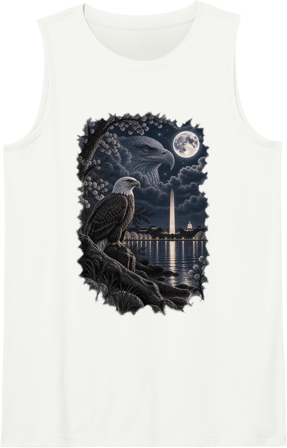 Bald Eagle Washington Monument Washington DC Moon Wildlife Sleeveless Tank Top - White