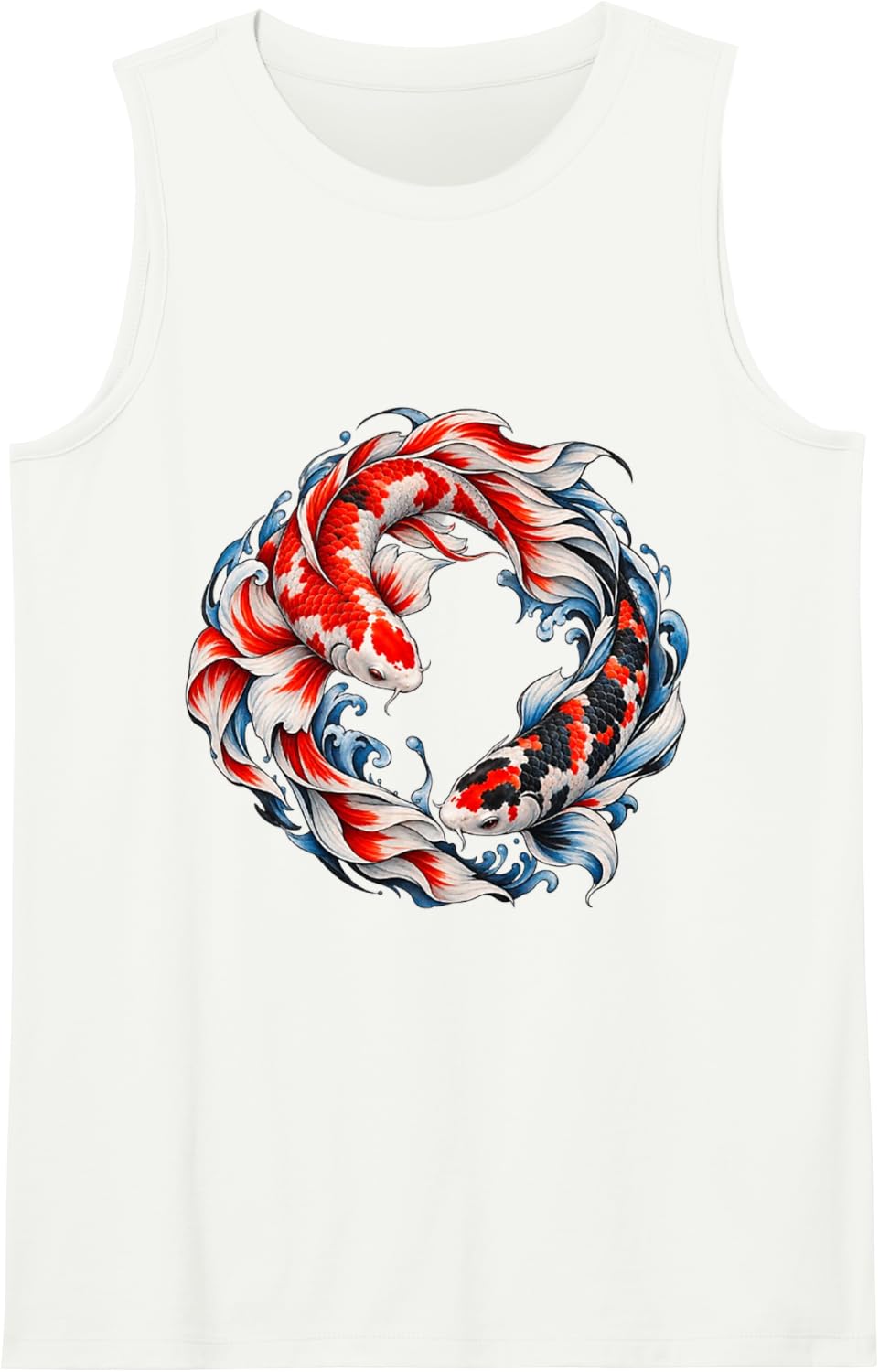 Japanese Koi Carp Nishikigoi Fish Cherry Blossoms Men Women Sleeveless Tank Top - White