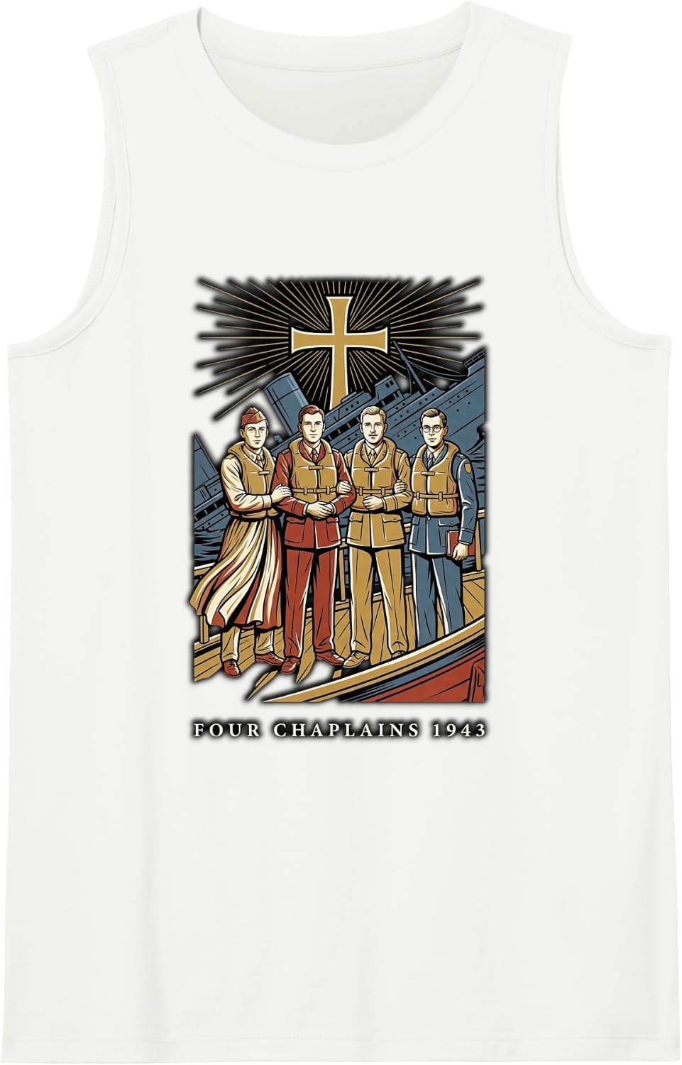 Four Chaplains 1943 Catholic Memorial Sleeveless Tank Top - White