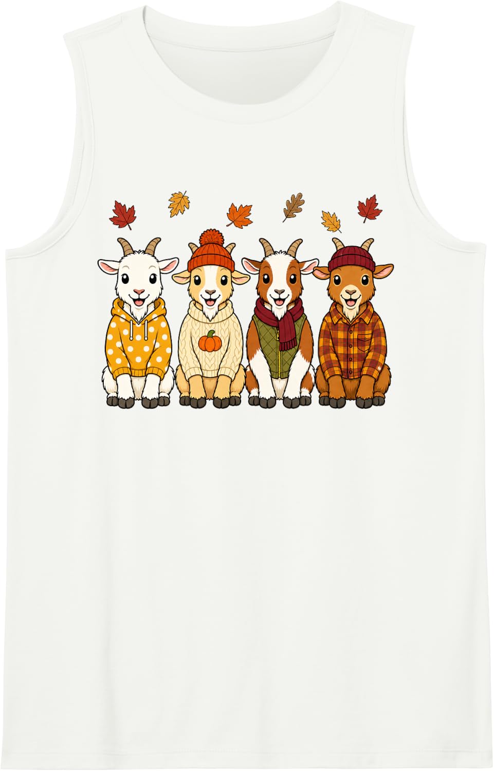 Goat Fall Autumn Season Pumpkin Farm Animal Sleeveless Tank Top - White