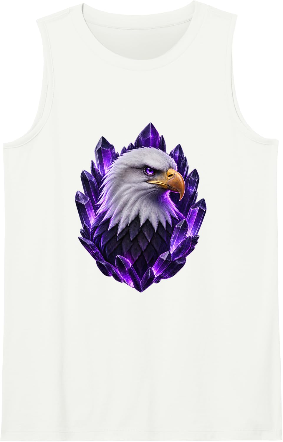 Bald Eagle with Violet Crystal Pillars Sleeveless Tank Top - White