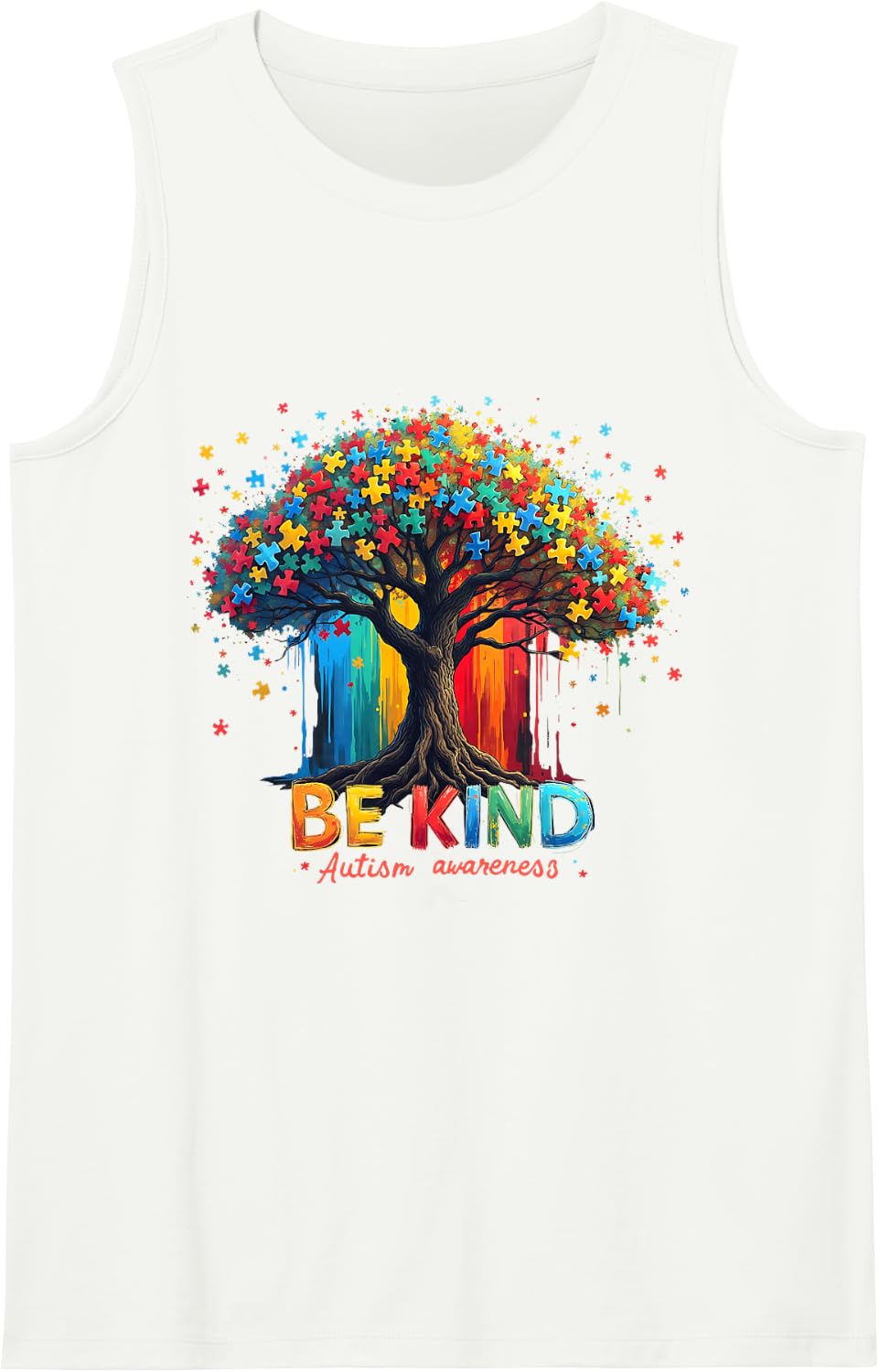 Autism Awareness Month Be Kind Autism Awareness Puzzle Tree Sleeveless Tank Top - White