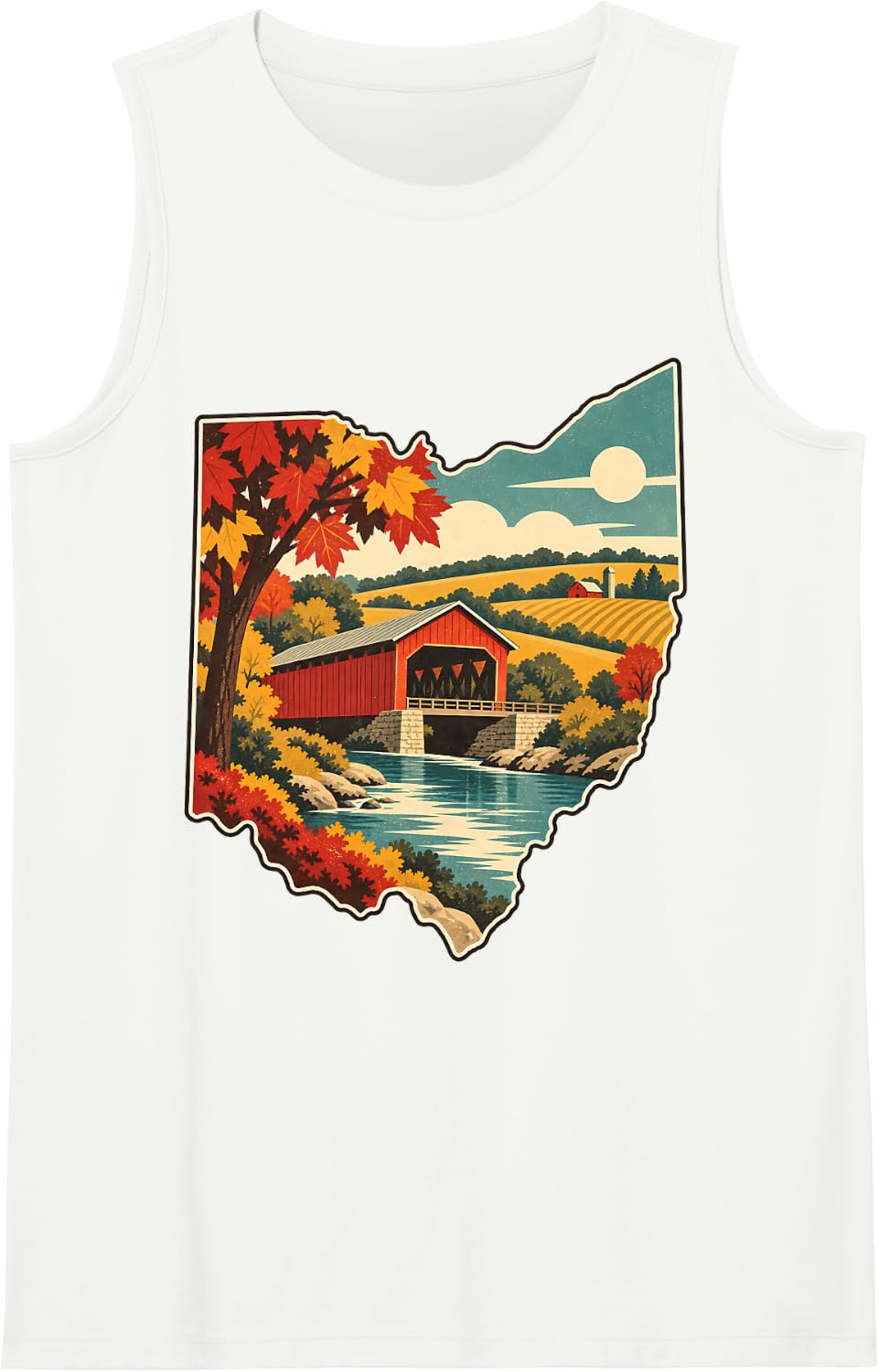 Vintage Ohio Covered Bridge Proud Ohio Roots Sleeveless Tank Top - White