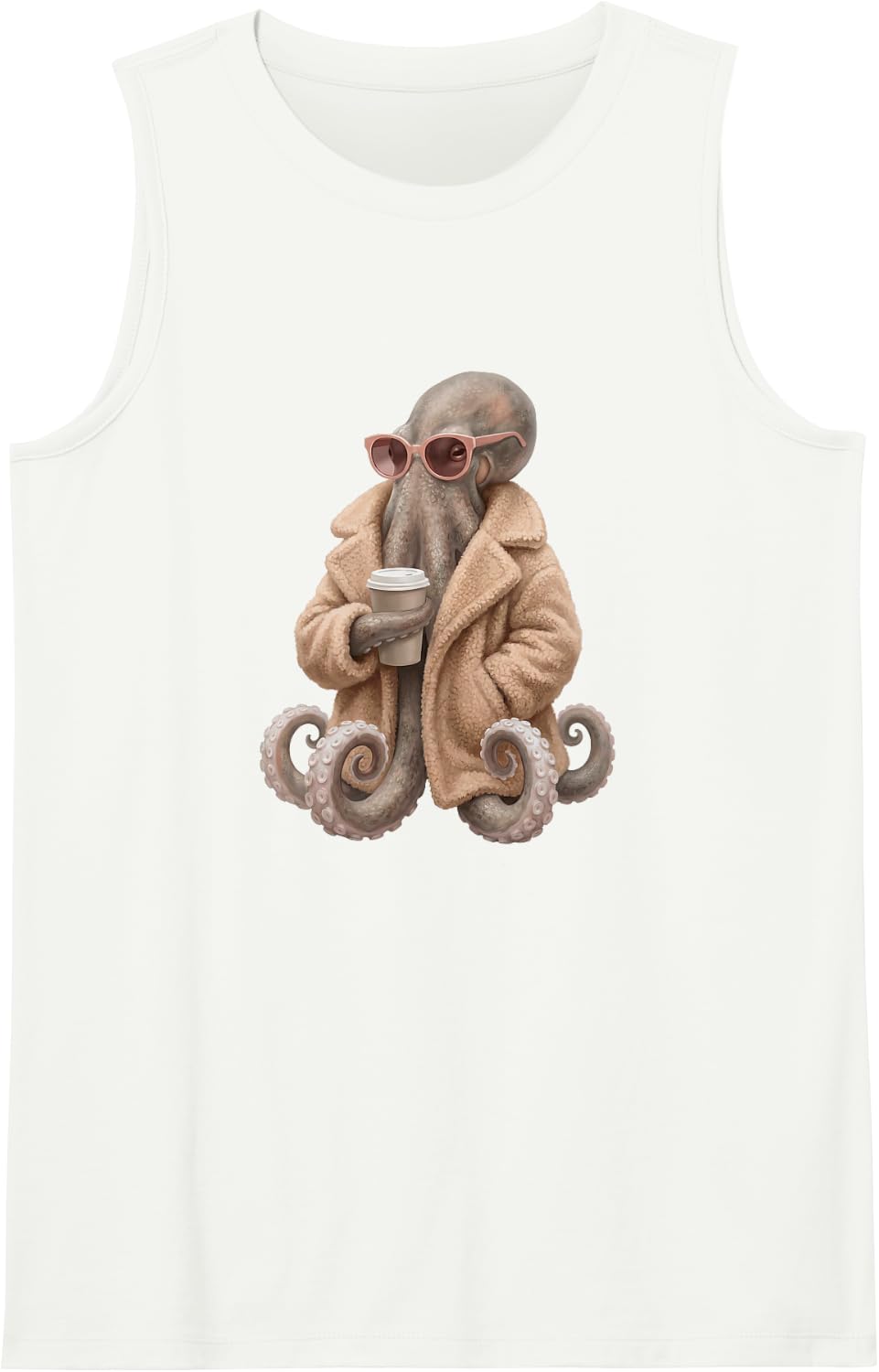 Funny Octopus Drink Graphic Sleeveless Tank Top - White