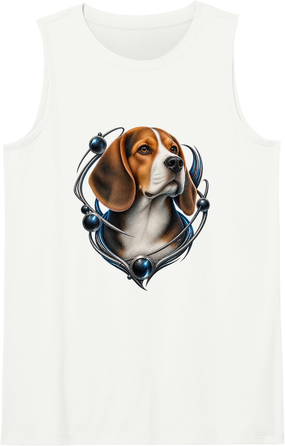 Beagle with Orbital Black Rings Sleeveless Tank Top - White