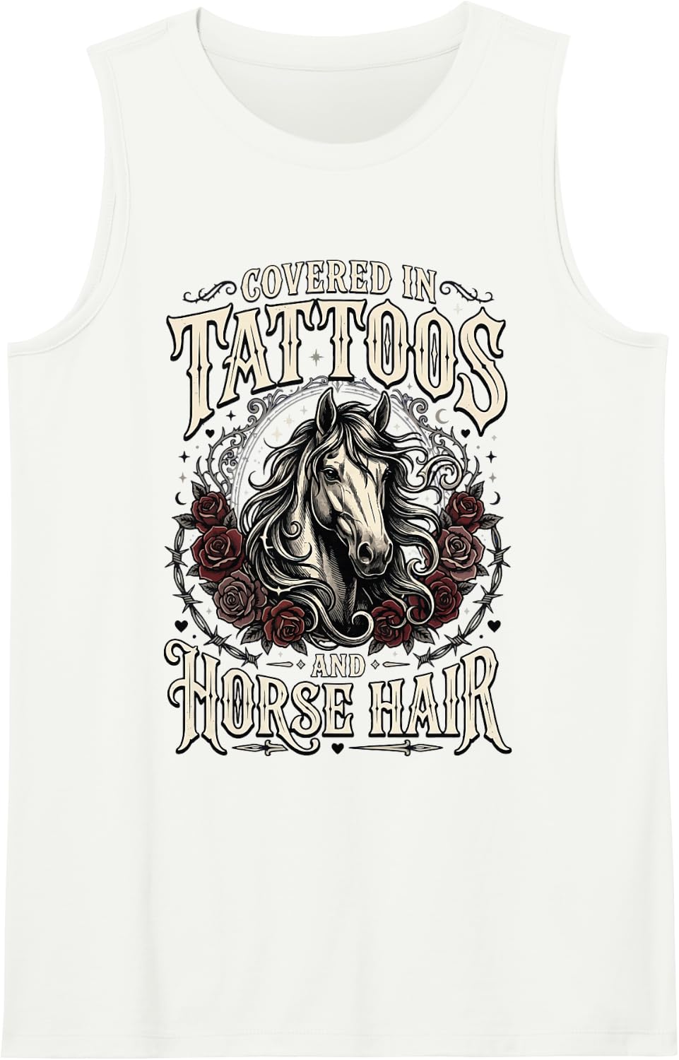 Covered in Tattoos and Horse Hair Sleeveless Tank Top - White