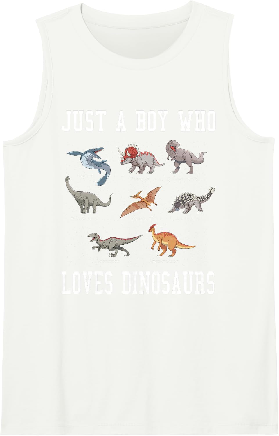 Just a Boy Who Loves Dinosaurs Gifts for Paleontologist Boys Sleeveless Tank Top - White