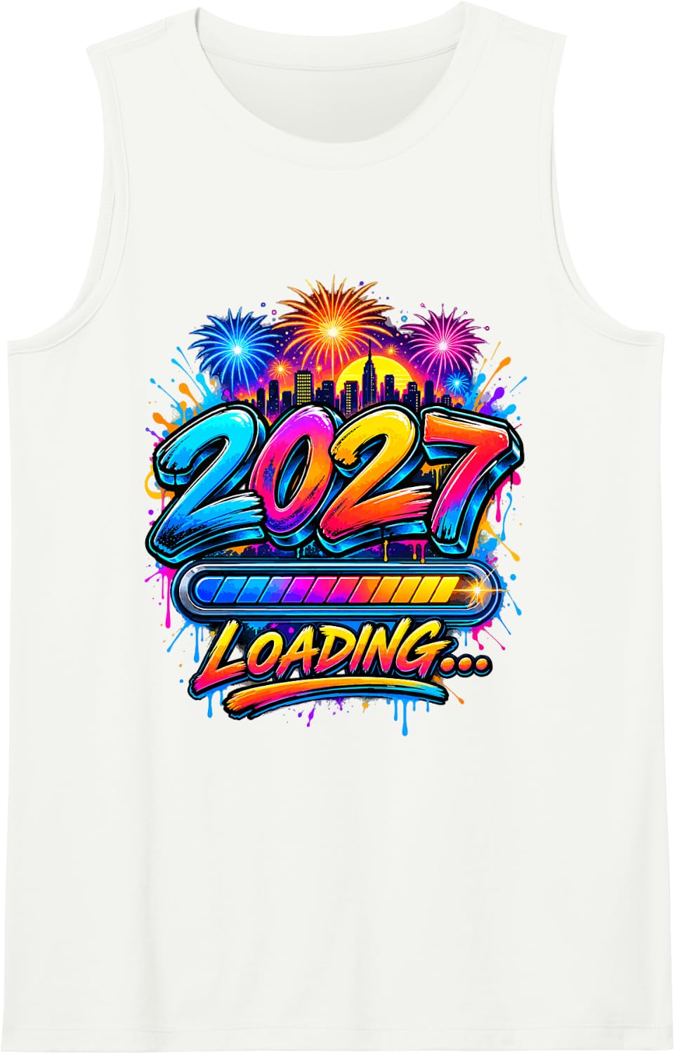 2027 Loading Colorful Graffiti New Year Design Tank Top - White
