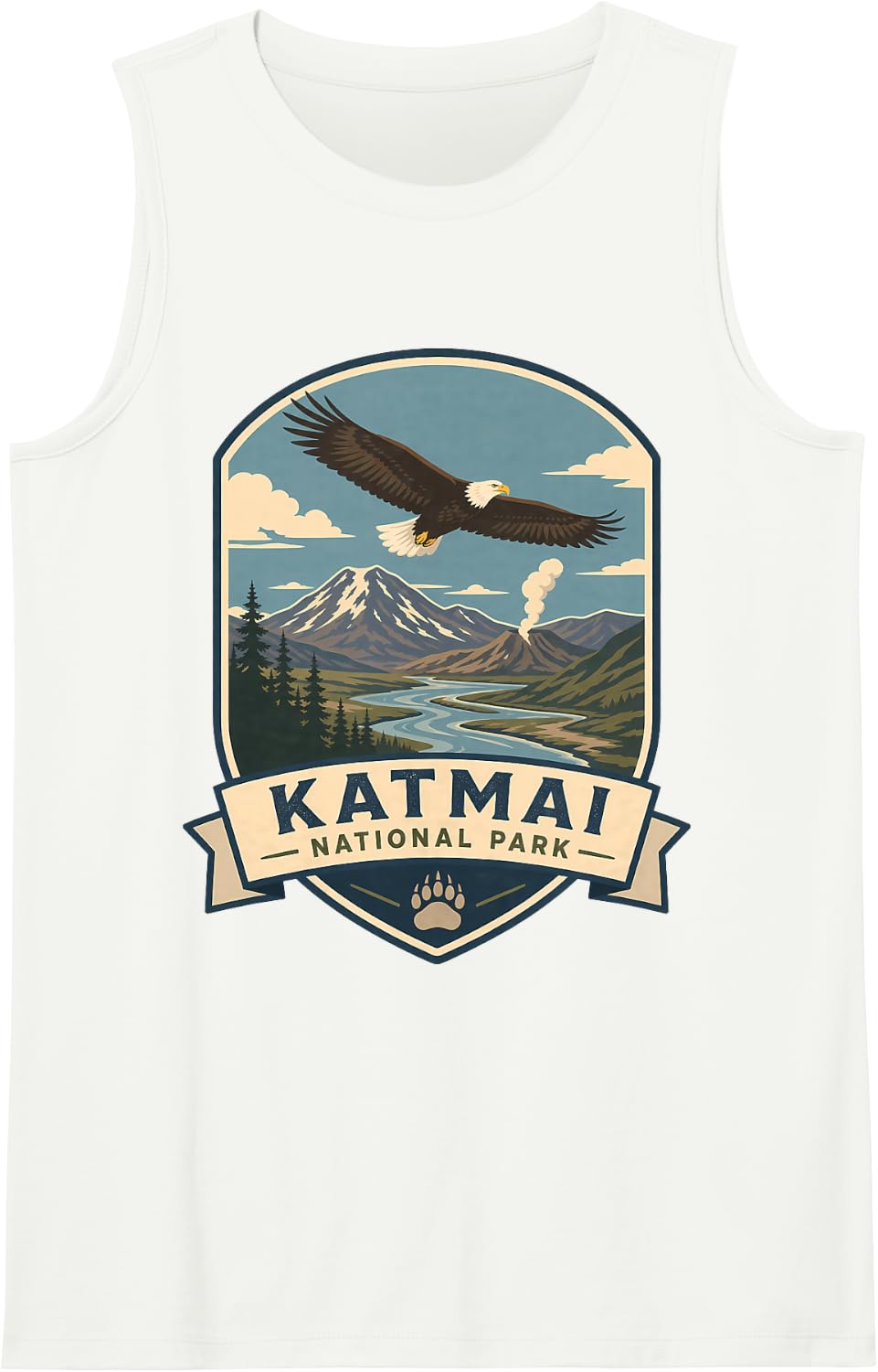 Katmai National Park Alaska Bald Eagle Bear Paw Sleeveless Tank Top - White