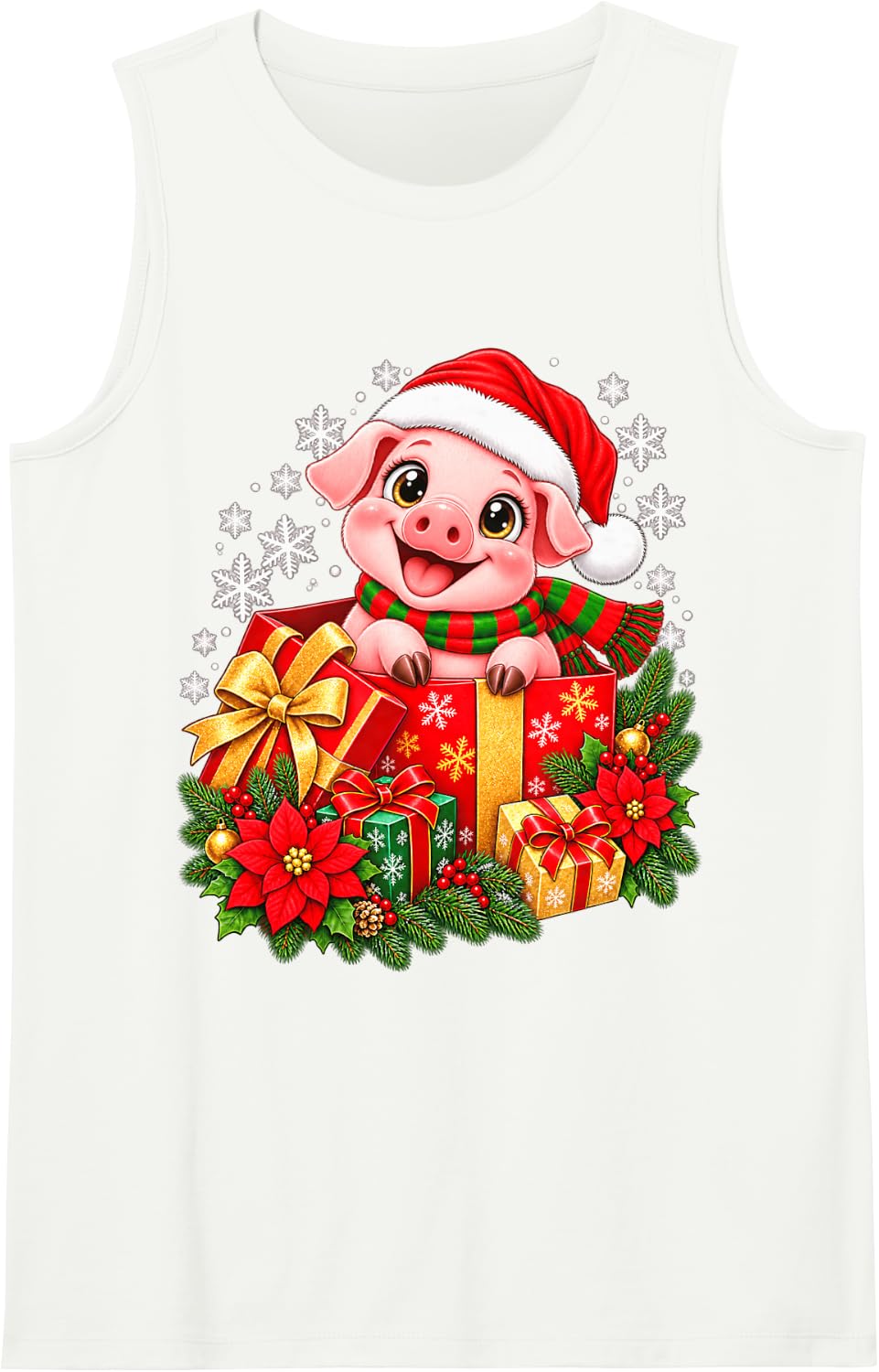 Cute Christmas Penguin Santa Hat Winter Holiday Sleeveless Tank Top - White