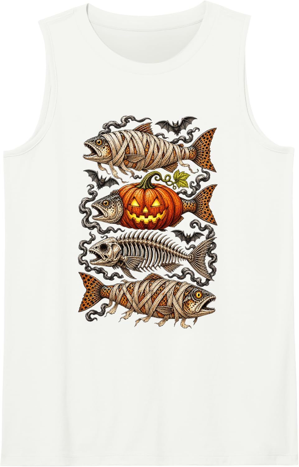 Halloween Trout Fish Ghost Sleeveless Tank Top - White