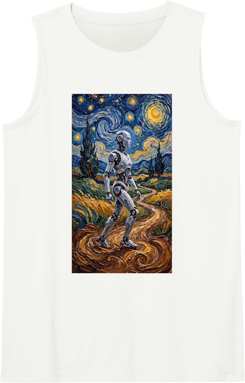 Vintage Robot Art Van Gogh Toy Robot Builder Robotics Sleeveless Tank Top - White