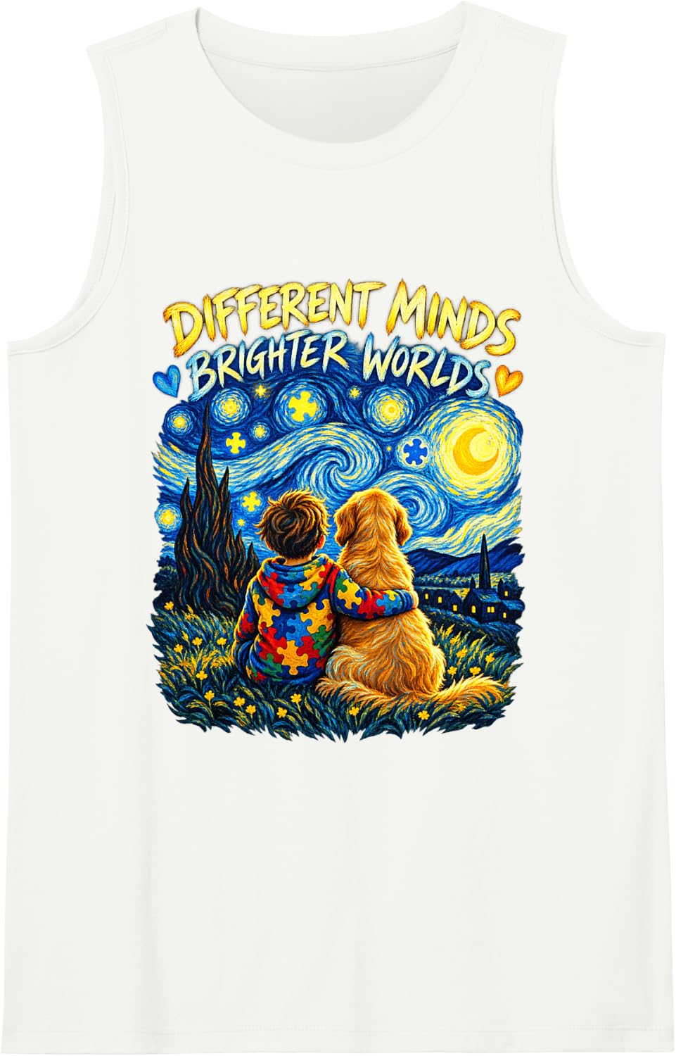Autism Awareness Puzzle Different Minds Brighter Worlds Sleeveless Tank Top - White