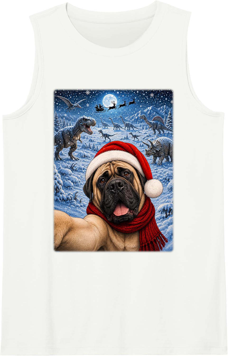 English Mastiff Dog Christmas Moon Night Dinosaurs Xmas Tank Top - White