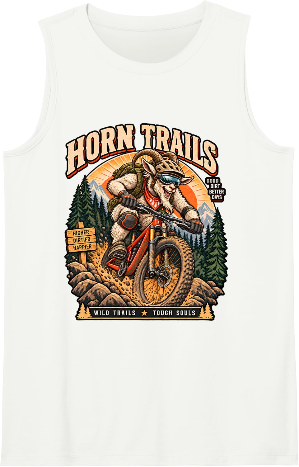 Funny Goat Riding Mountain Bike MTB Cycling Trail Rider Sleeveless Tank Top - White