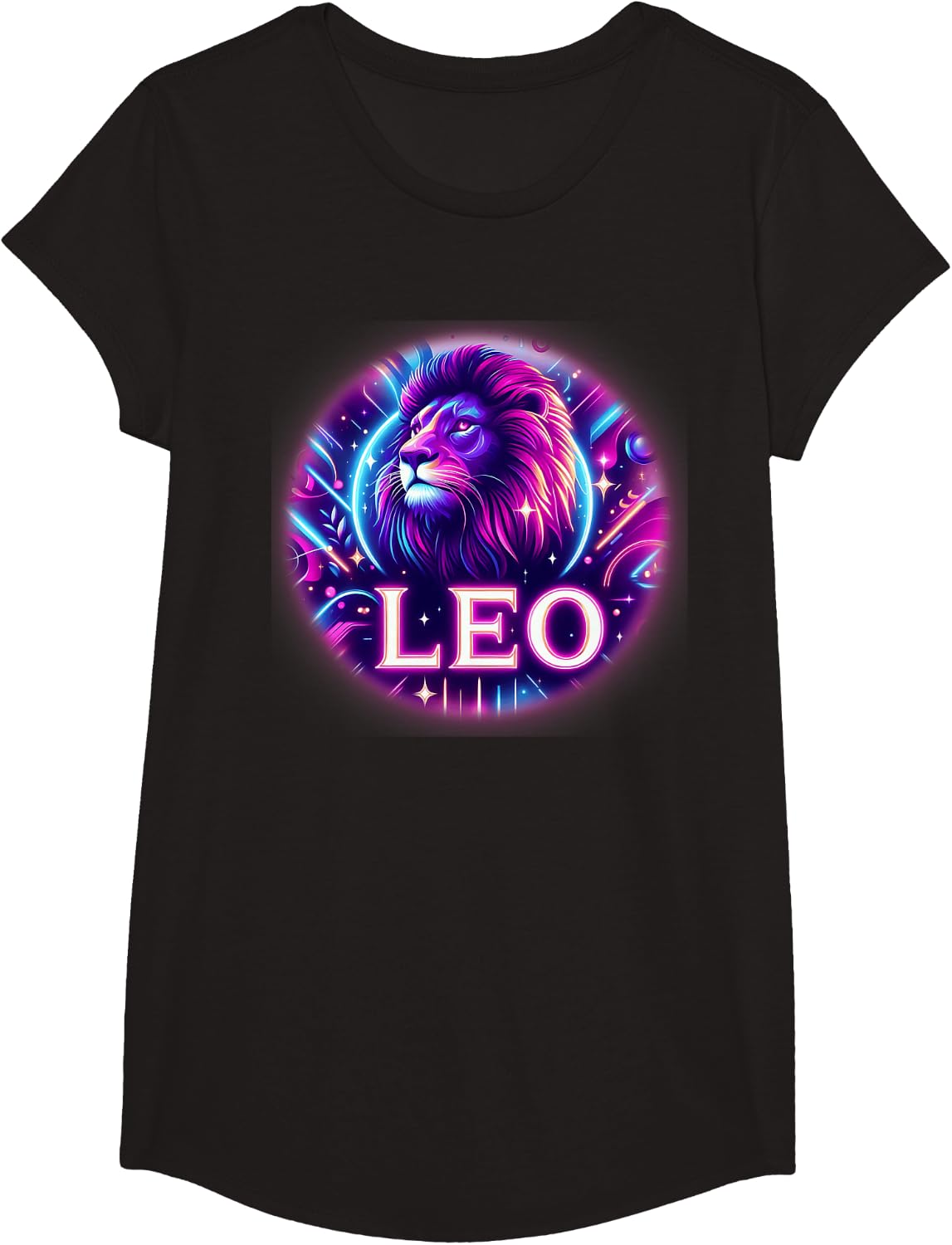 Vibrant Leo Zodiac Lion Astrology Star Sign T-Shirt - Girls Black
