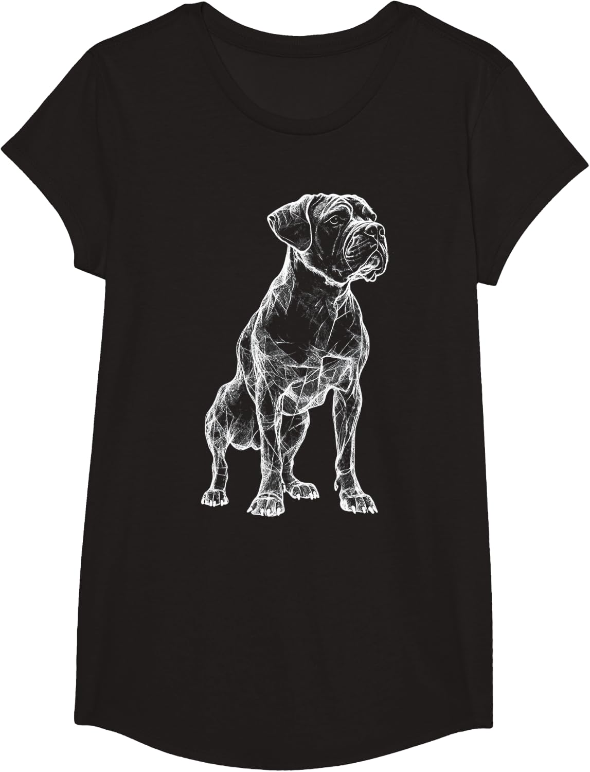 Mastiff Dog Motif Pet Artwork T-Shirt - Girls Black