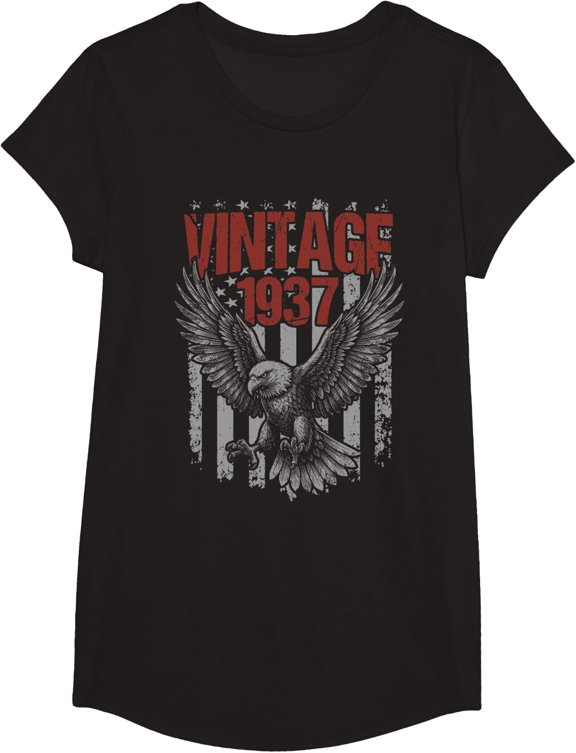 1937 Birthday USA Vintage Bald Eagle Flag T-Shirt - Girls Black