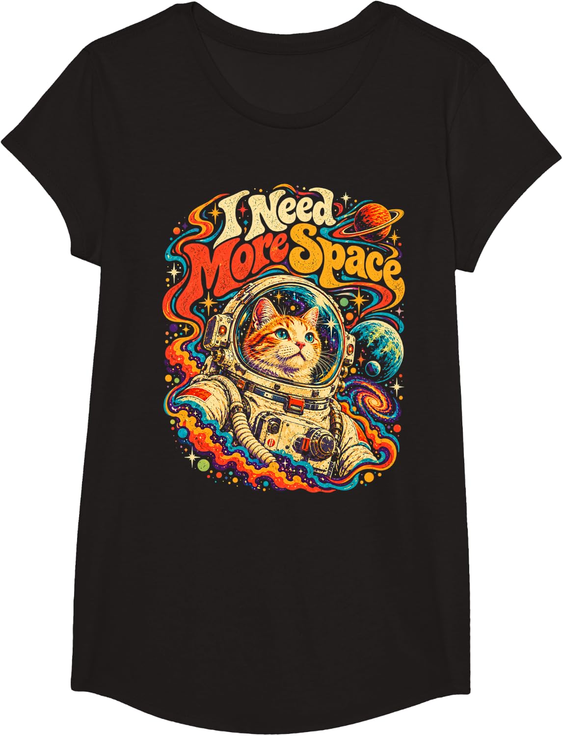 Space Suit Cat - Cat Astronaut I Need More Space Feline T-Shirt - Girls Black