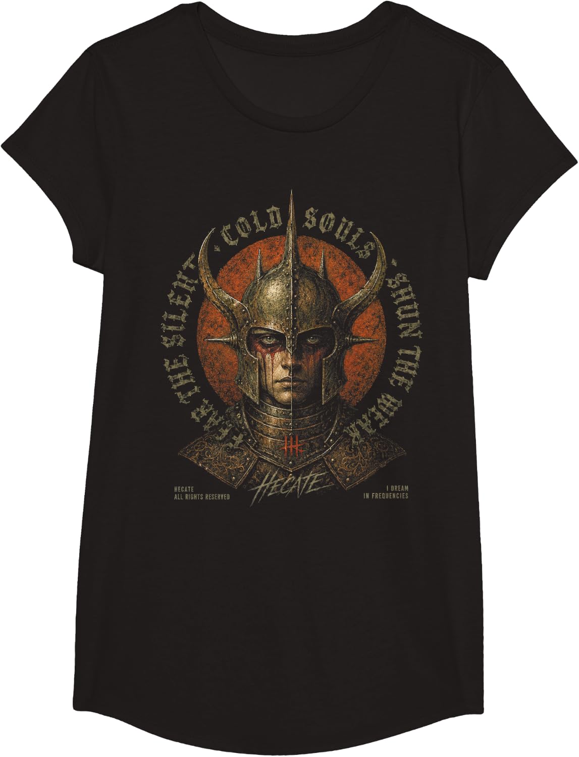 Medieval Knight Gothic Warrior Urban Streetwear Metal Y2K T-Shirt - Girls Black